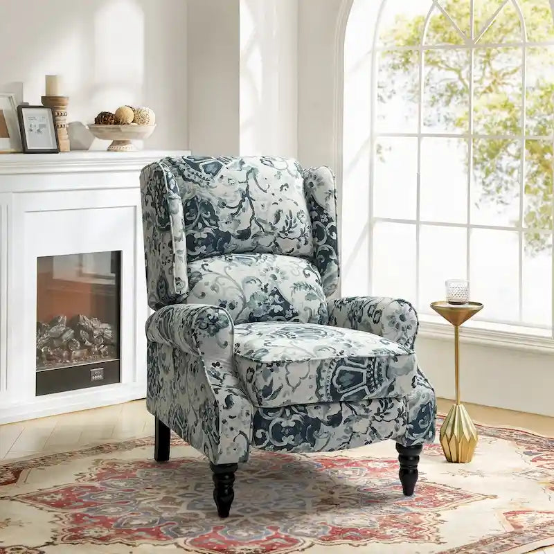 Fauteuil inclinable manuel classique Olympus à oreilles, capitonné, avec pieds en bois massif, par HULALA HOME