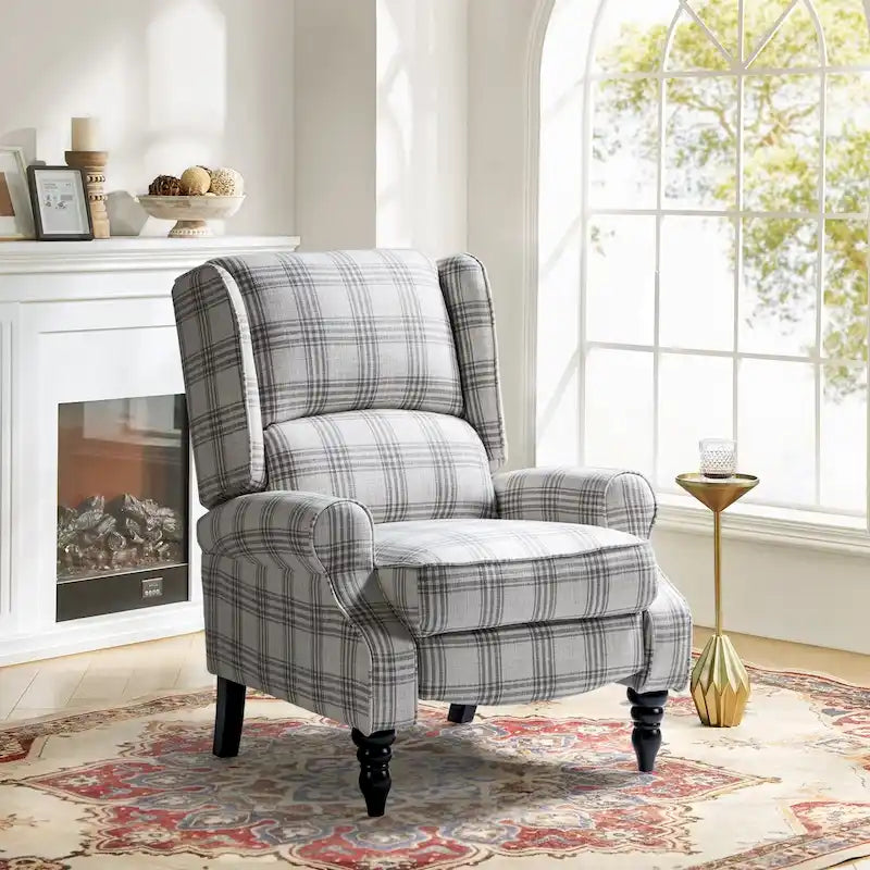 Fauteuil inclinable manuel classique Olympus à oreilles, capitonné, avec pieds en bois massif, par HULALA HOME