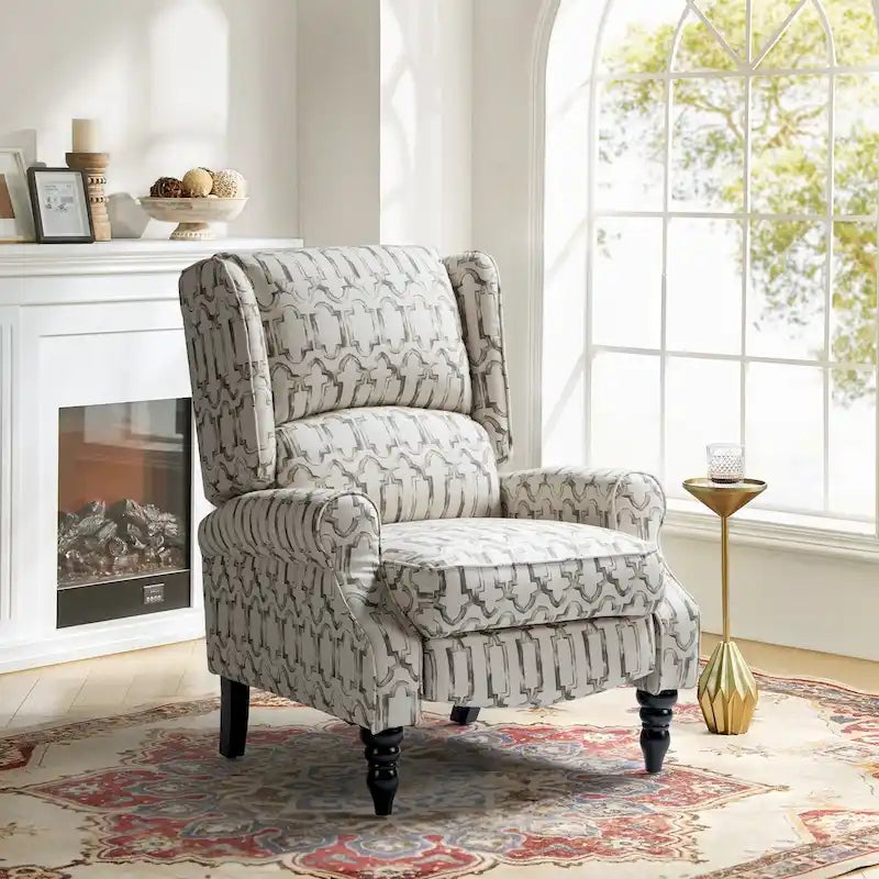 Fauteuil inclinable manuel classique Olympus à oreilles, capitonné, avec pieds en bois massif, par HULALA HOME
