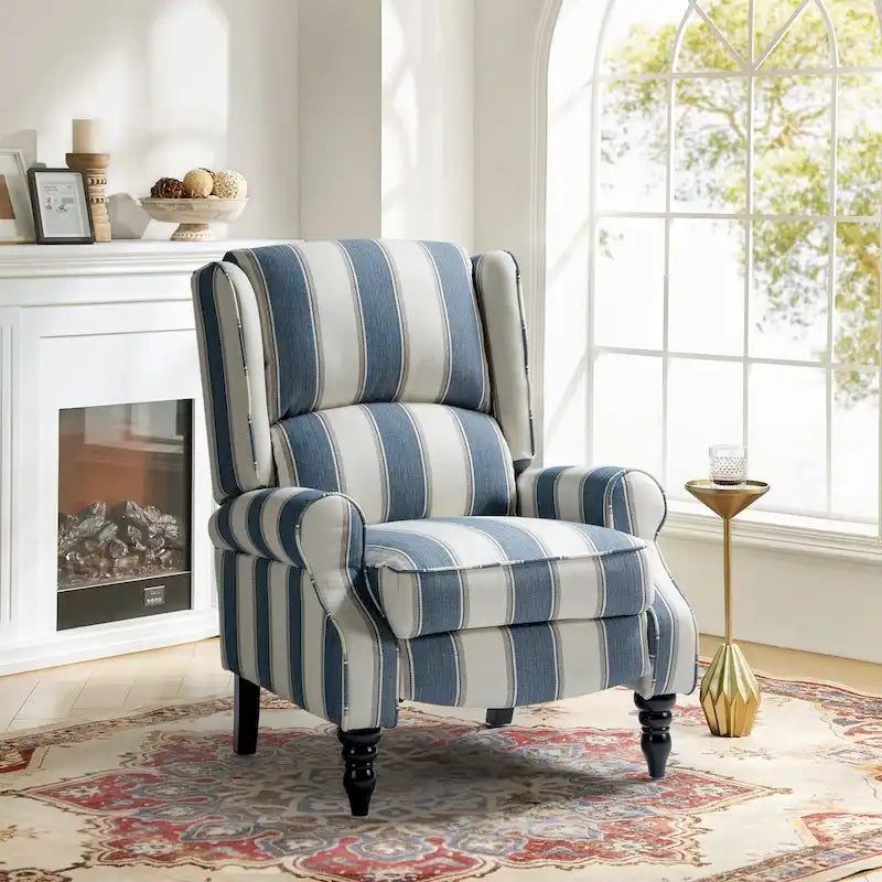 Fauteuil inclinable manuel classique Olympus à oreilles, capitonné, avec pieds en bois massif, par HULALA HOME