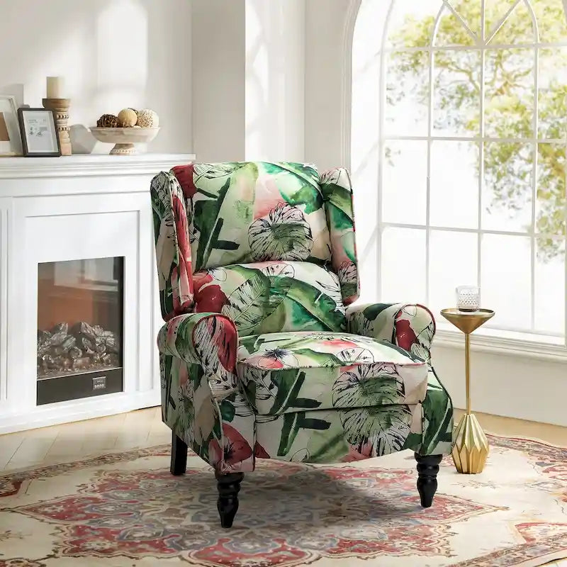 Fauteuil inclinable manuel classique Olympus à oreilles, capitonné, avec pieds en bois massif, par HULALA HOME
