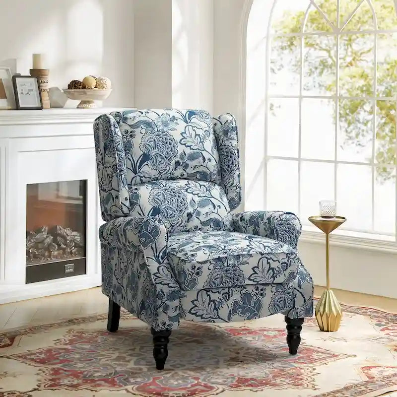 Fauteuil inclinable manuel classique Olympus à oreilles, capitonné, avec pieds en bois massif, par HULALA HOME
