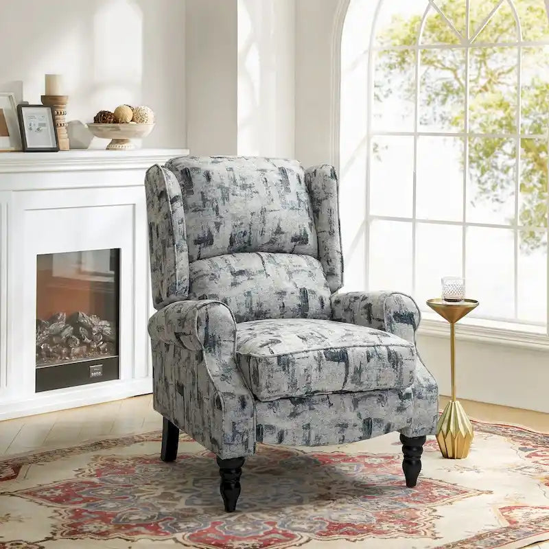 Fauteuil inclinable manuel classique Olympus à oreilles, capitonné, avec pieds en bois massif, par HULALA HOME