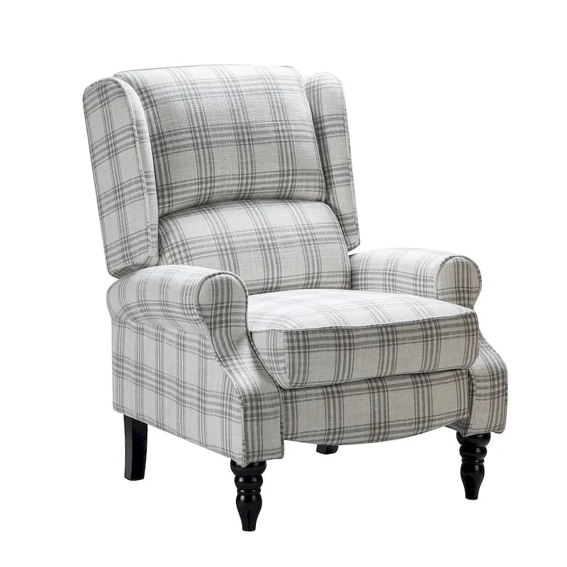 Fauteuil inclinable manuel classique Olympus à oreilles, capitonné, avec pieds en bois massif, par HULALA HOME