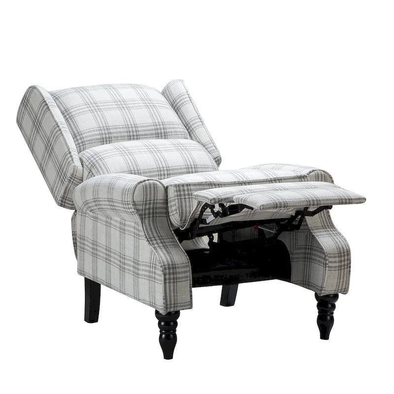 Fauteuil inclinable manuel classique Olympus à oreilles, capitonné, avec pieds en bois massif, par HULALA HOME