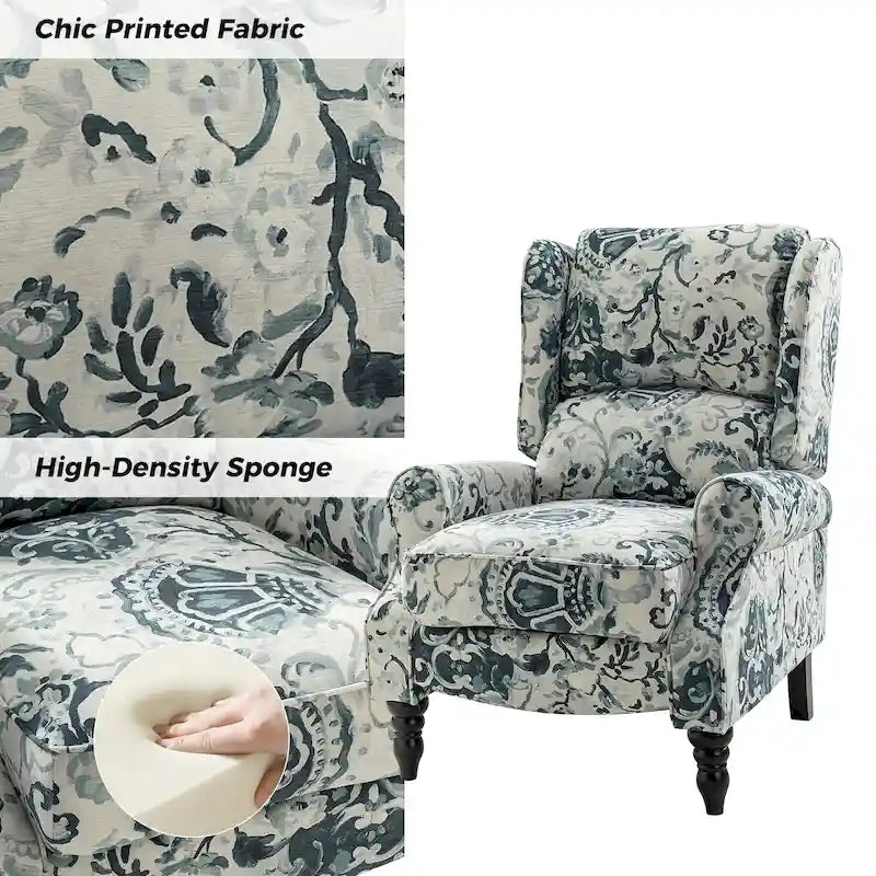 Fauteuil inclinable manuel classique Olympus à oreilles, capitonné, avec pieds en bois massif, par HULALA HOME