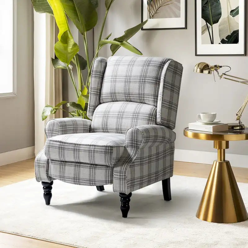 Fauteuil inclinable manuel classique Olympus à oreilles, capitonné, avec pieds en bois massif, par HULALA HOME