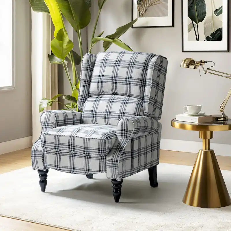 Fauteuil inclinable manuel classique Olympus à oreilles, capitonné, avec pieds en bois massif, par HULALA HOME