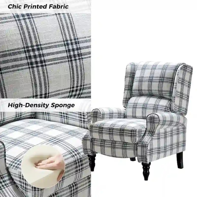 Fauteuil inclinable manuel classique Olympus à oreilles, capitonné, avec pieds en bois massif, par HULALA HOME
