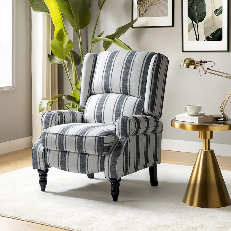 Fauteuil inclinable manuel classique Olympus à oreilles, capitonné, avec pieds en bois massif, par HULALA HOME