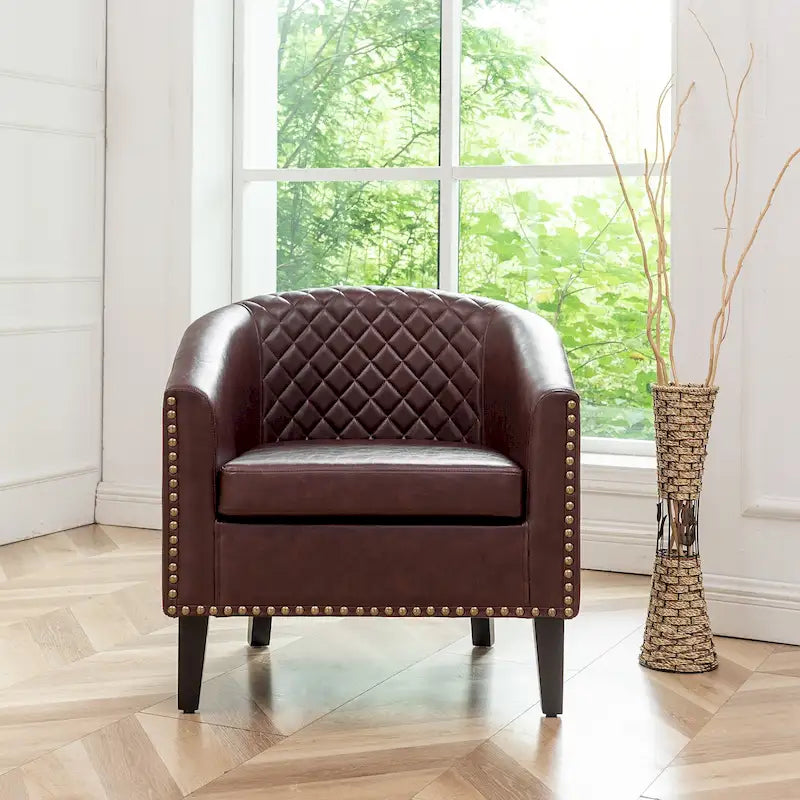 Fauteuil club KINWELL en cuir PU capitonné avec clous décoratifs