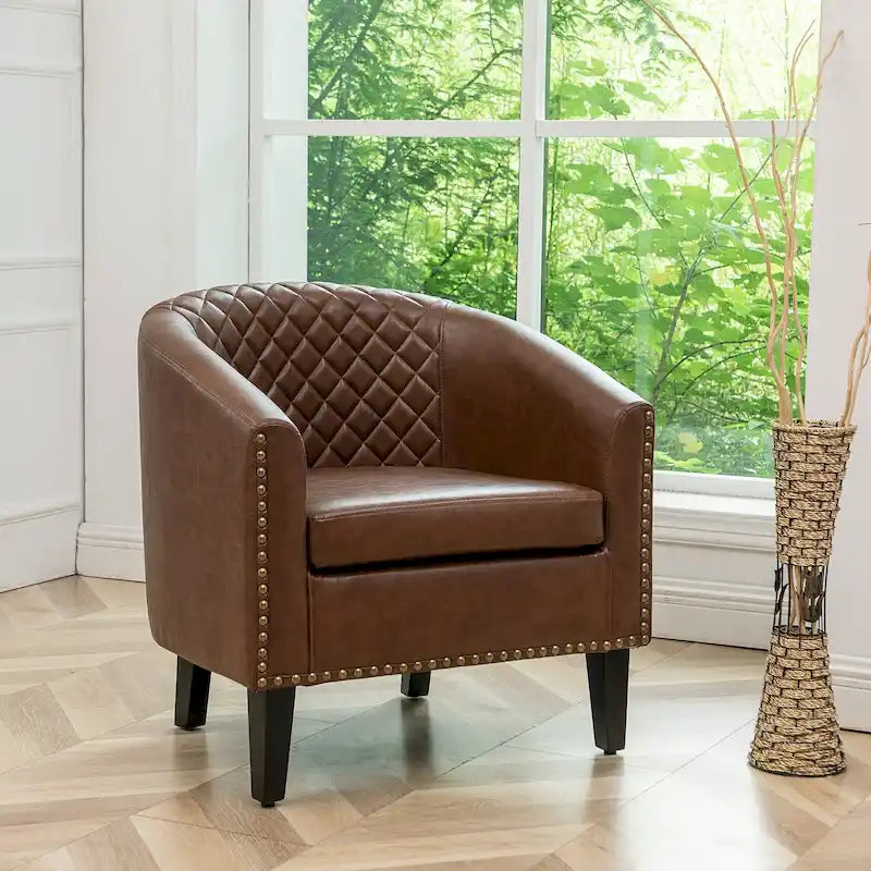Fauteuil club KINWELL en cuir PU capitonné avec clous décoratifs