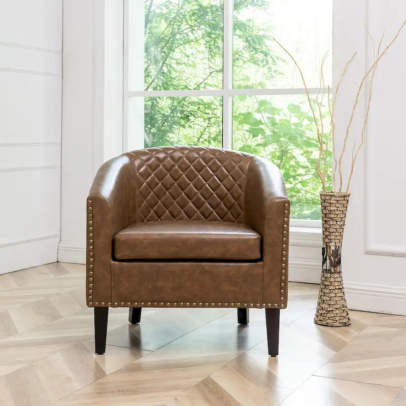 Fauteuil club KINWELL en cuir PU capitonné avec clous décoratifs