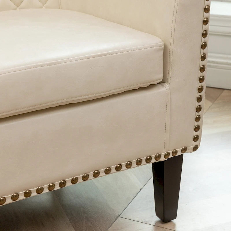 Fauteuil club KINWELL en cuir PU capitonné avec clous décoratifs