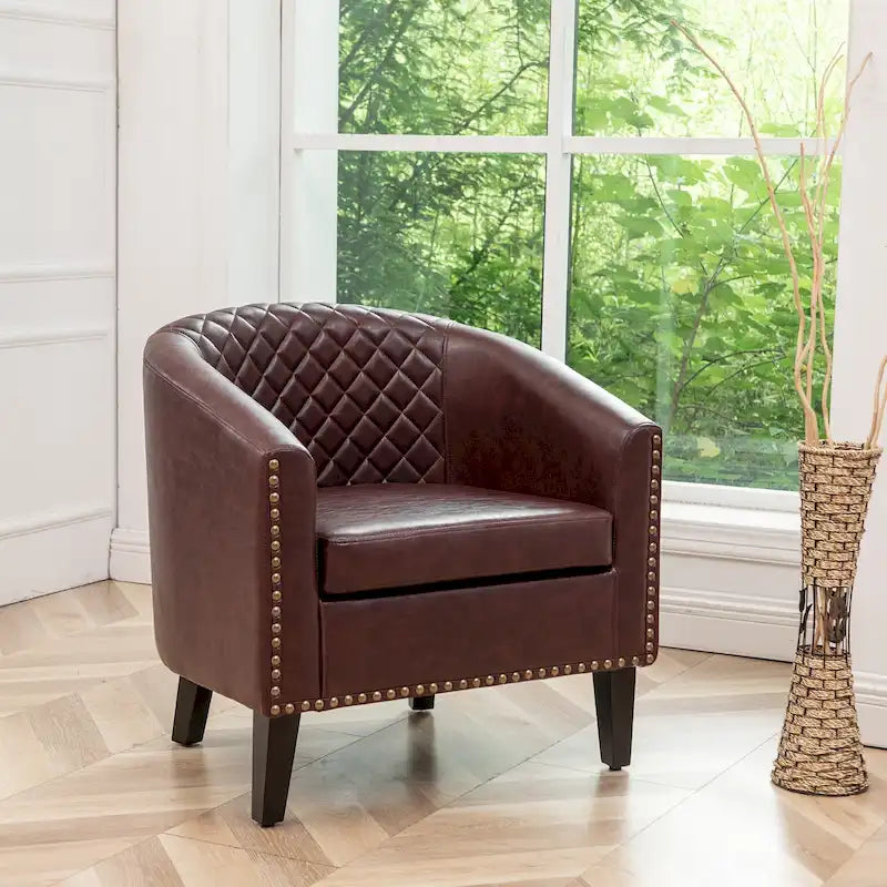 Fauteuil club KINWELL en cuir PU capitonné avec clous décoratifs