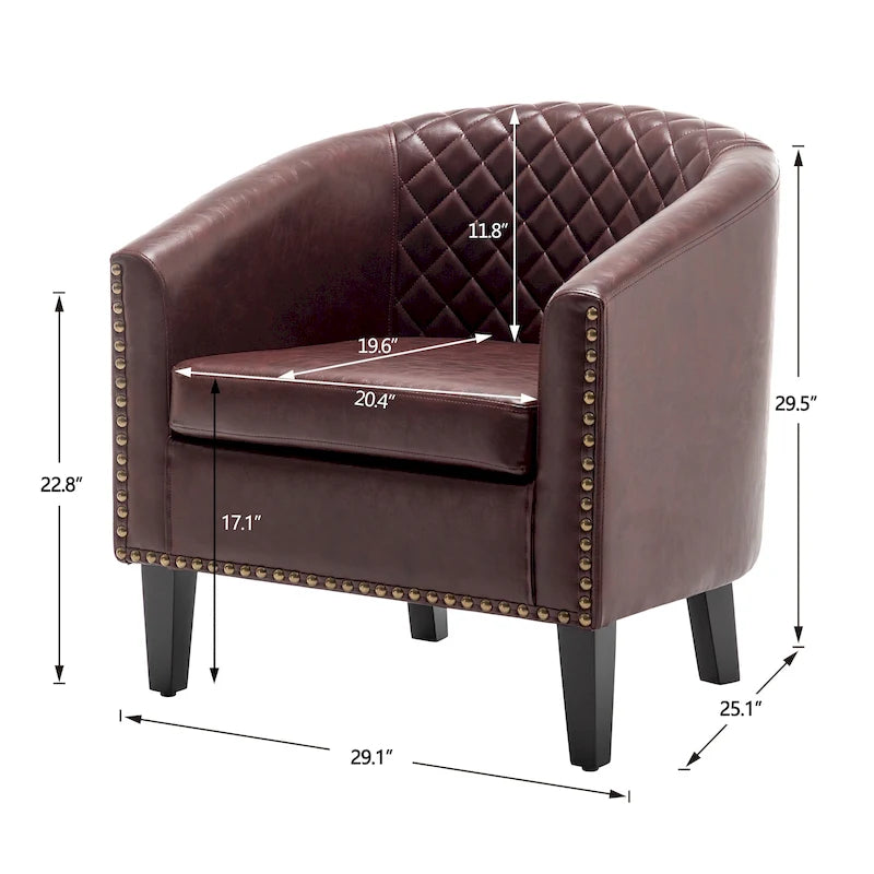 Fauteuil club KINWELL en cuir PU capitonné avec clous décoratifs