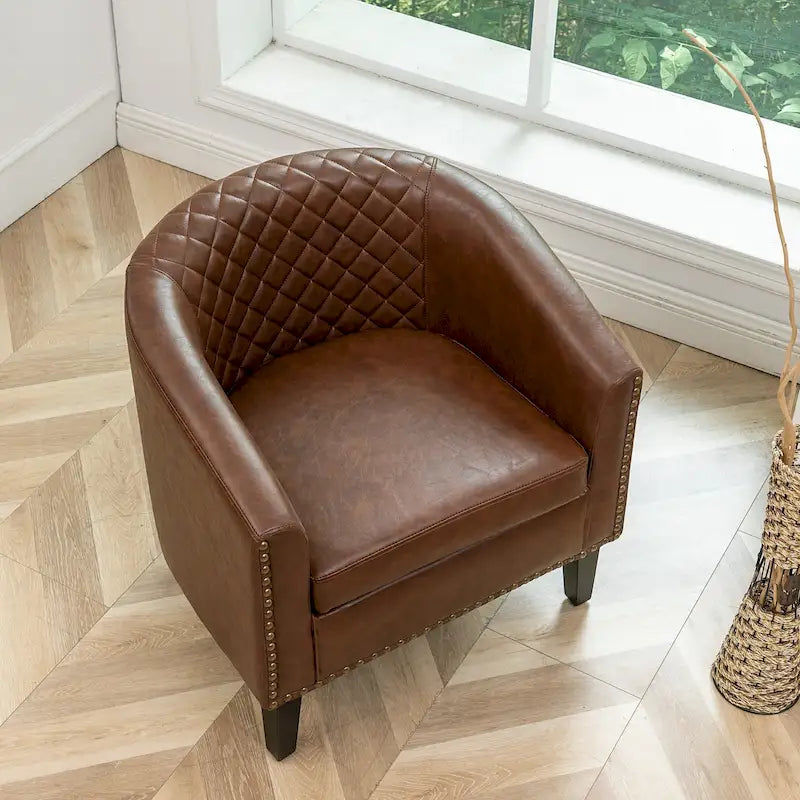 Fauteuil club KINWELL en cuir PU capitonné avec clous décoratifs