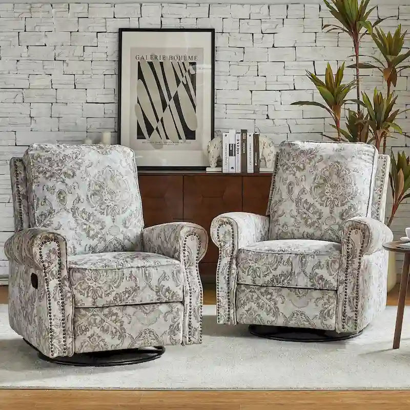 Ensemble de 2 fauteuils inclinables pivotants à bascule Roderich Farmhouse à imprimé floral et accoudoirs arrondis par HULALA HOME