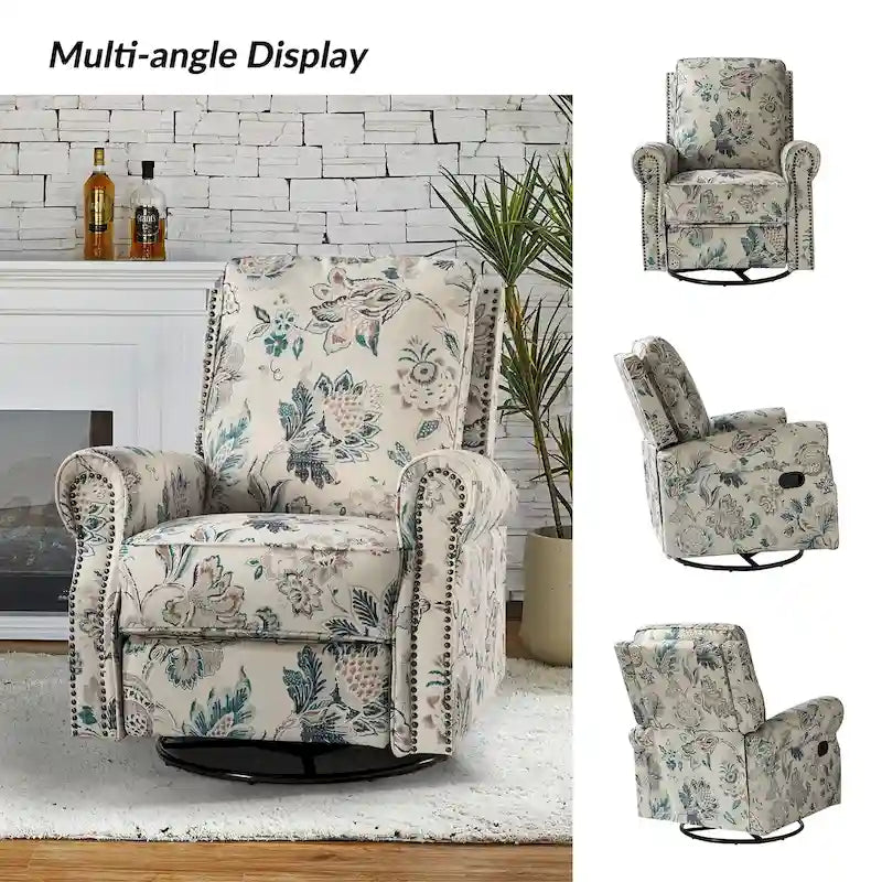 Ensemble de 2 fauteuils inclinables pivotants à bascule Roderich Farmhouse à imprimé floral et accoudoirs arrondis par HULALA HOME