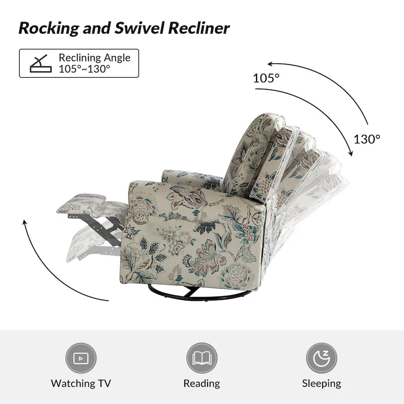 Ensemble de 2 fauteuils inclinables pivotants à bascule Roderich Farmhouse à imprimé floral et accoudoirs arrondis par HULALA HOME