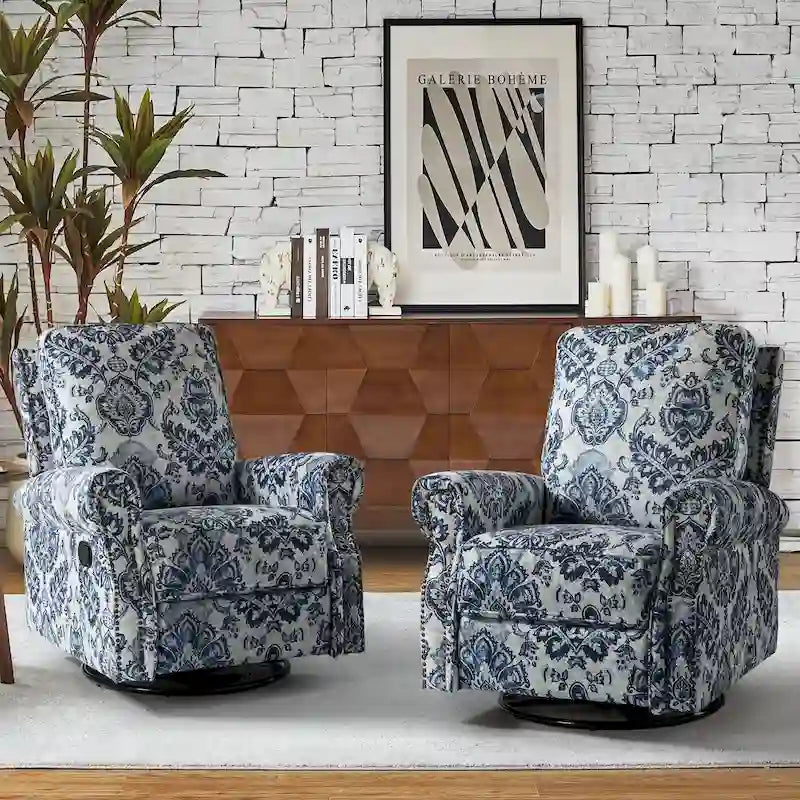 Ensemble de 2 fauteuils inclinables pivotants à bascule Roderich Farmhouse à imprimé floral et accoudoirs arrondis par HULALA HOME