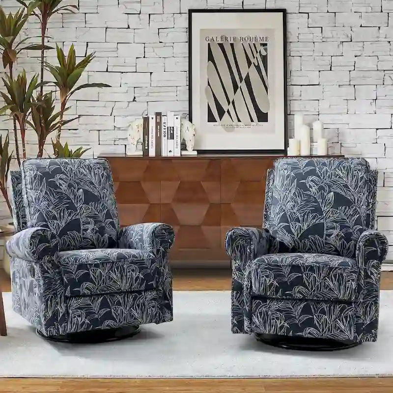Ensemble de 2 fauteuils inclinables pivotants à bascule Roderich Farmhouse à imprimé floral et accoudoirs arrondis par HULALA HOME