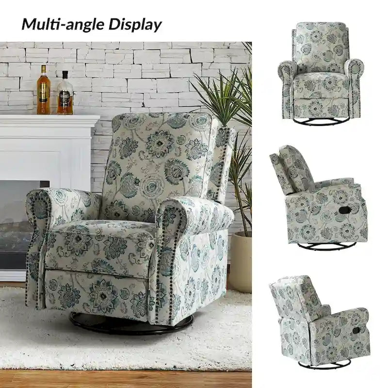 Ensemble de 2 fauteuils inclinables pivotants à bascule Roderich Farmhouse à imprimé floral et accoudoirs arrondis par HULALA HOME