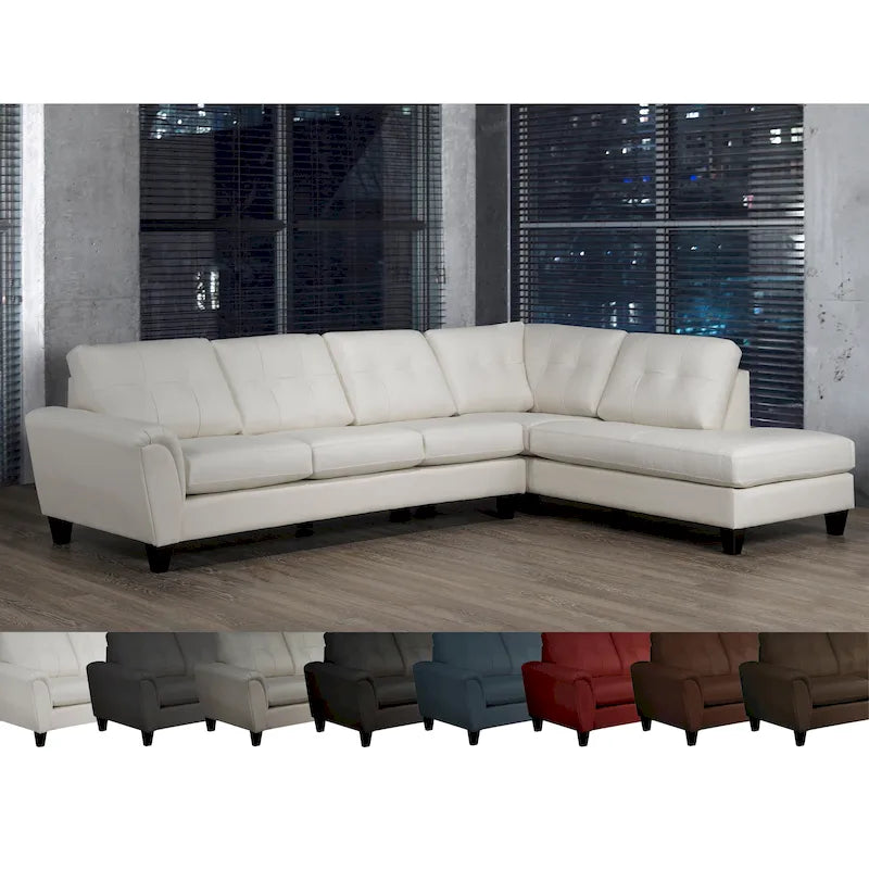 Tory Top Grain Leather Tufted Left/ Right-facing Sectional Sofa