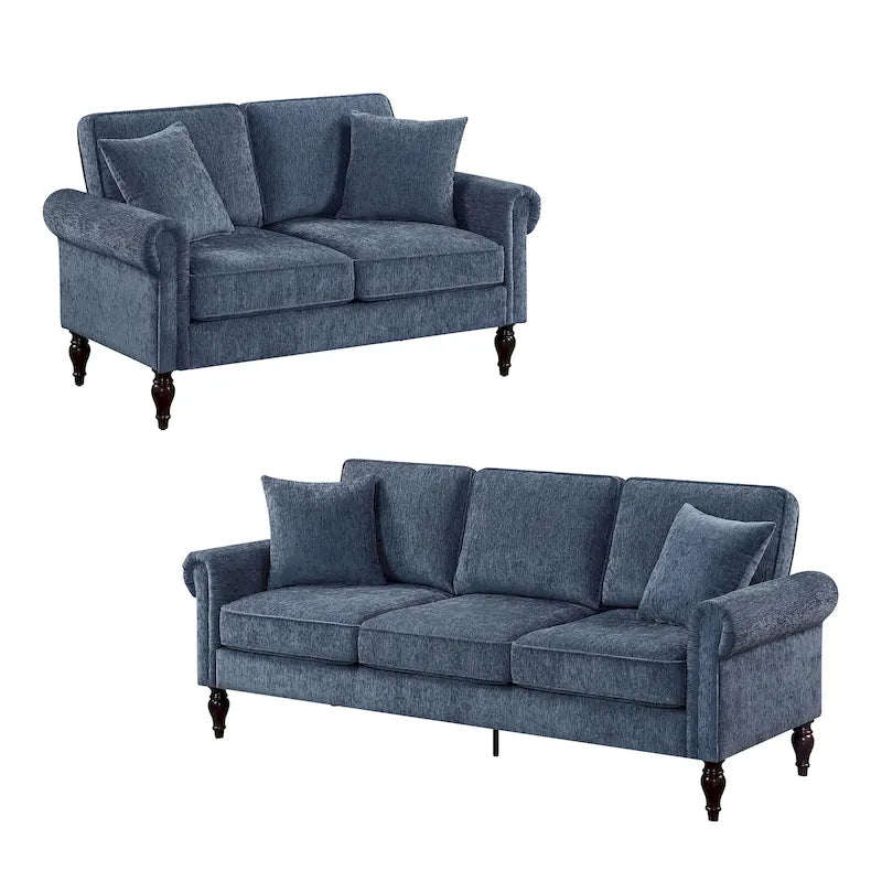 Ensemble de salon 2 pièces Igny traditionnel en chenille à accoudoirs roulés par Furniture of America