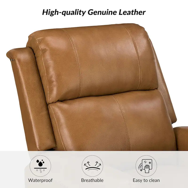Ensemble de 2 fauteuils inclinables électriques pivotants Renato en cuir véritable traditionnel avec clous décoratifs et base en métal, par HULALA HOME