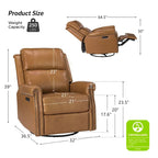 Ensemble de 2 fauteuils inclinables électriques pivotants Renato en cuir véritable traditionnel avec clous décoratifs et base en métal, par HULALA HOME