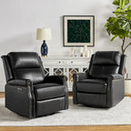 Ensemble de 2 fauteuils inclinables électriques pivotants Renato en cuir véritable traditionnel avec clous décoratifs et base en métal, par HULALA HOME