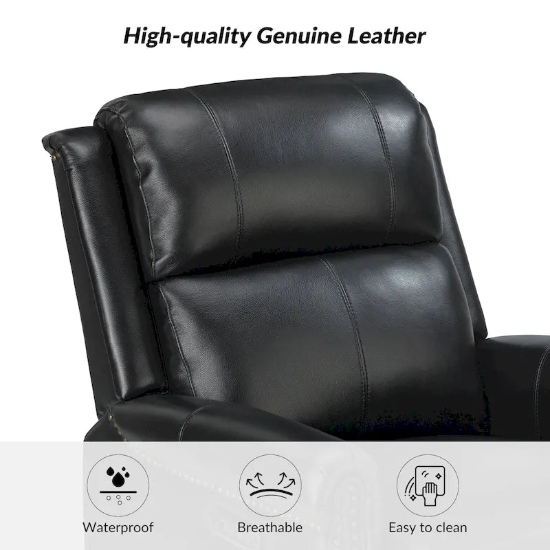 Ensemble de 2 fauteuils inclinables électriques pivotants Renato en cuir véritable traditionnel avec clous décoratifs et base en métal, par HULALA HOME