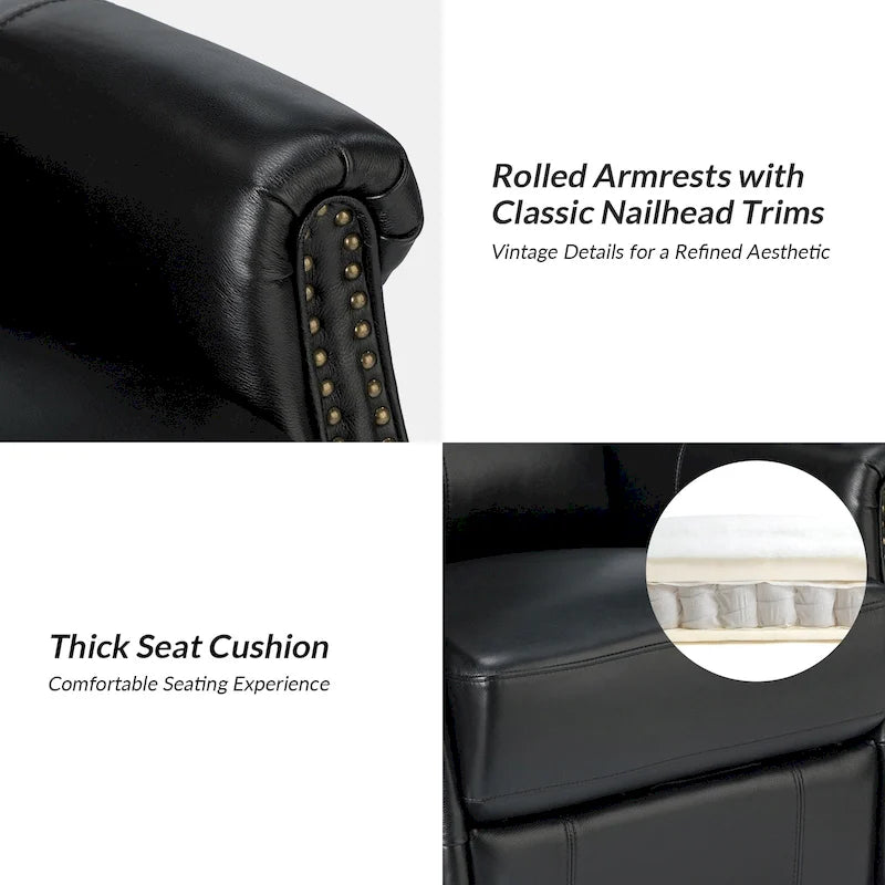 Ensemble de 2 fauteuils inclinables électriques pivotants Renato en cuir véritable traditionnel avec clous décoratifs et base en métal, par HULALA HOME