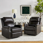 Ensemble de 2 fauteuils inclinables électriques pivotants Renato en cuir véritable traditionnel avec clous décoratifs et base en métal, par HULALA HOME