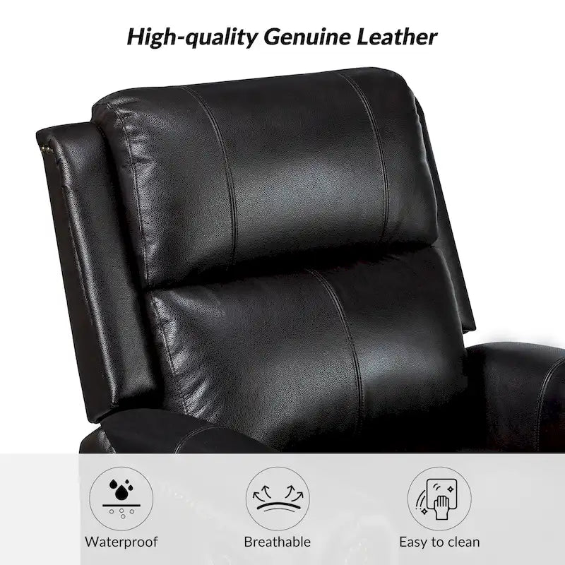 Ensemble de 2 fauteuils inclinables électriques pivotants Renato en cuir véritable traditionnel avec clous décoratifs et base en métal, par HULALA HOME