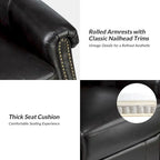 Ensemble de 2 fauteuils inclinables électriques pivotants Renato en cuir véritable traditionnel avec clous décoratifs et base en métal, par HULALA HOME