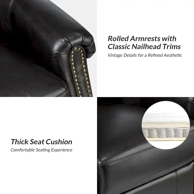 Ensemble de 2 fauteuils inclinables électriques pivotants Renato en cuir véritable traditionnel avec clous décoratifs et base en métal, par HULALA HOME