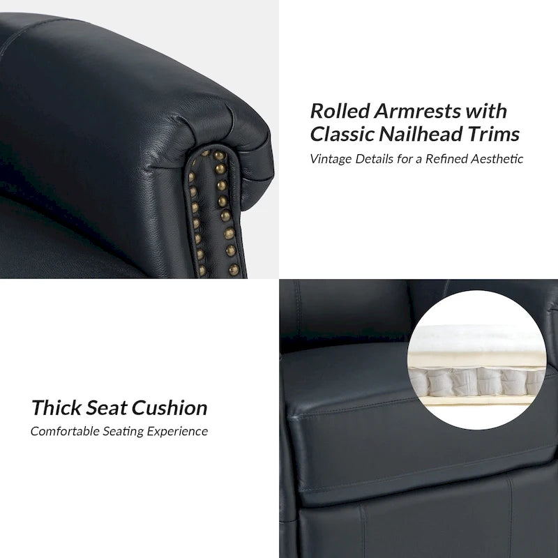 Ensemble de 2 fauteuils inclinables électriques pivotants Renato en cuir véritable traditionnel avec clous décoratifs et base en métal, par HULALA HOME
