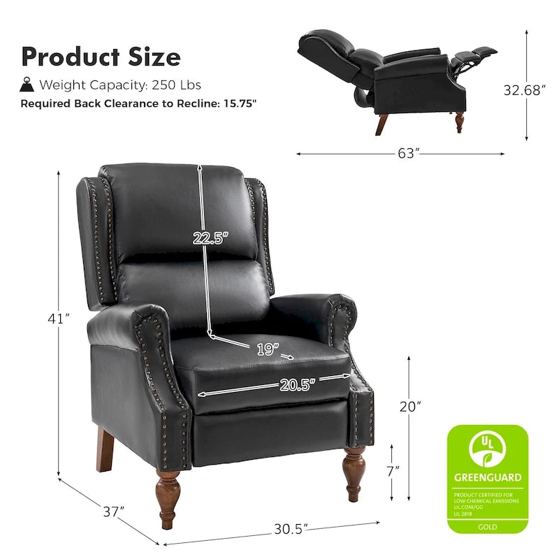 Fauteuil inclinable manuel Terri traditionnel en cuir végétalien de HULALA HOME