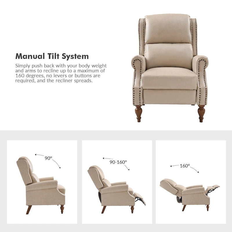 Fauteuil inclinable manuel Terri traditionnel en cuir végétalien de HULALA HOME