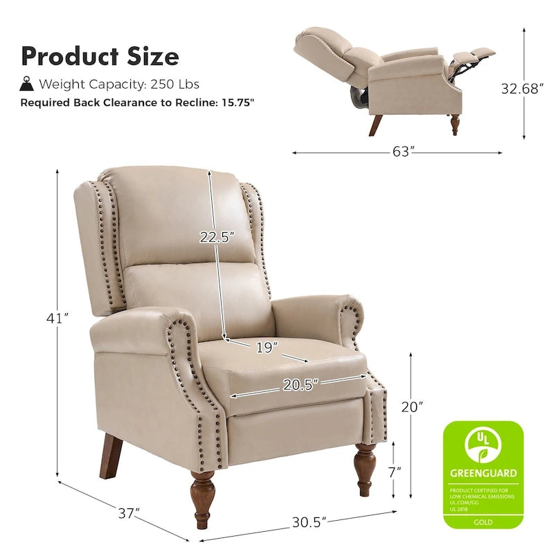 Fauteuil inclinable manuel Terri traditionnel en cuir végétalien de HULALA HOME