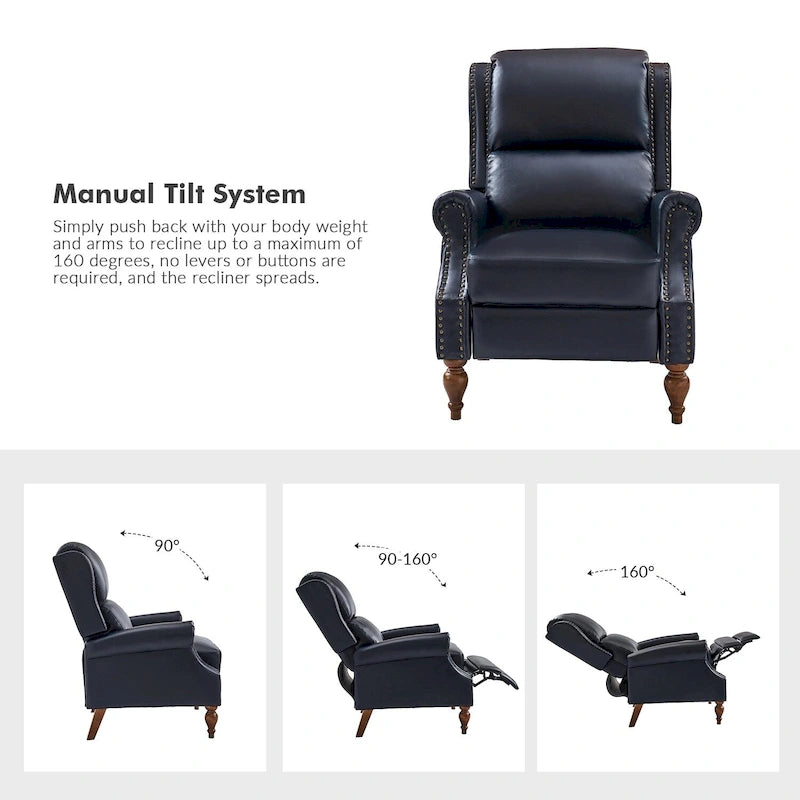 Fauteuil inclinable manuel Terri traditionnel en cuir végétalien de HULALA HOME