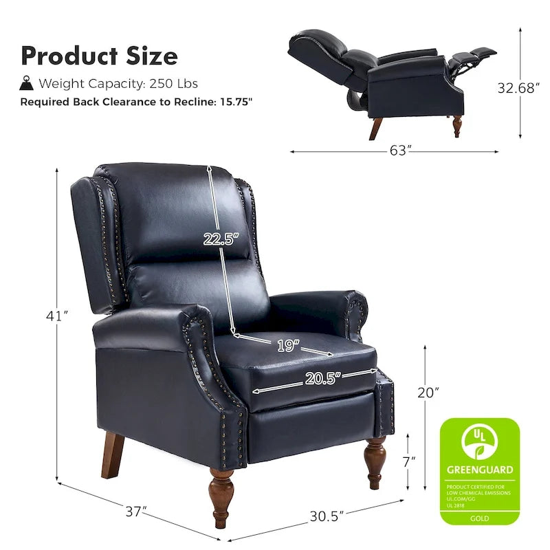Fauteuil inclinable manuel Terri traditionnel en cuir végétalien de HULALA HOME