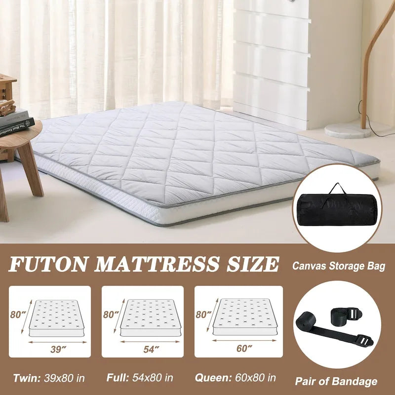 Matelas futon extra épais DoCred, matelas pliable et enroulable