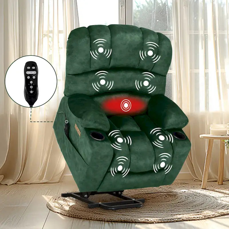 Fauteuil releveur électrique, fauteuil inclinable surdimensionné avec dossier coque, massage et chauffage pour personnes âgées