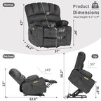 Fauteuil releveur électrique, fauteuil inclinable surdimensionné avec dossier coque, massage et chauffage pour personnes âgées