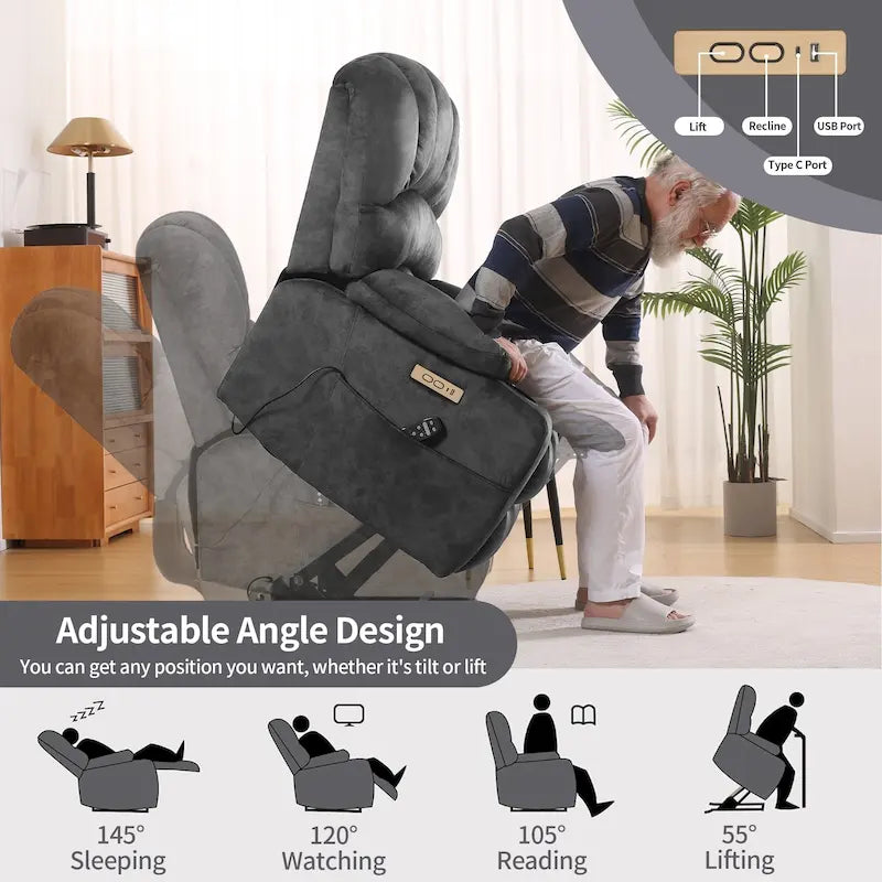 Fauteuil releveur électrique, fauteuil inclinable surdimensionné avec dossier coque, massage et chauffage pour personnes âgées