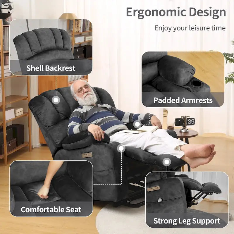 Fauteuil releveur électrique, fauteuil inclinable surdimensionné avec dossier coque, massage et chauffage pour personnes âgées