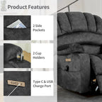 Fauteuil releveur électrique, fauteuil inclinable surdimensionné avec dossier coque, massage et chauffage pour personnes âgées